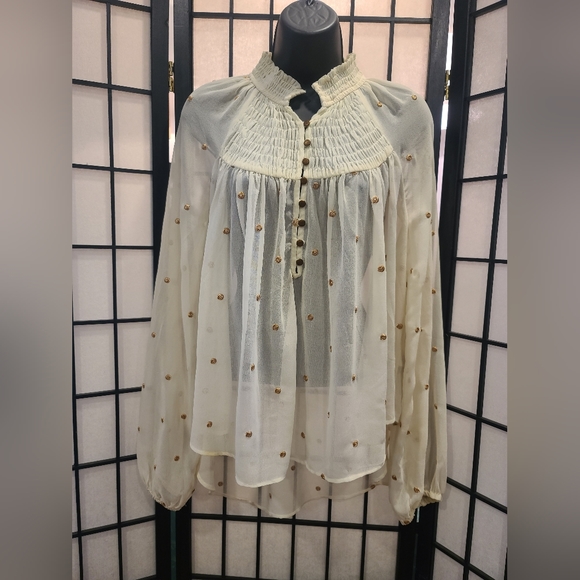 🌼🌼 Free People Gregorian Polka Dot Blouse sz XS - Picture 2 of 10